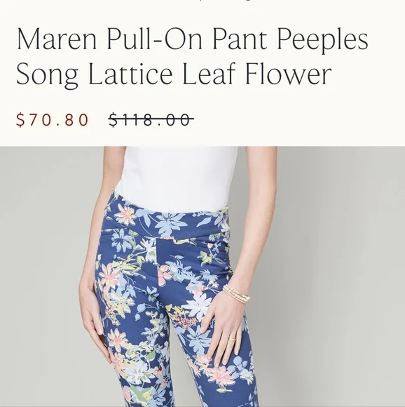 Spartina 449 maren pull on peeples song lattice leaf flower pants - Picture 10 of 10